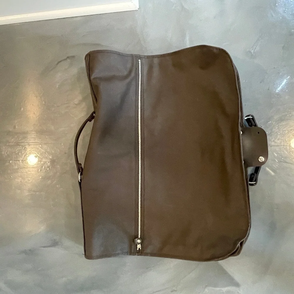 VTG American Tourister Brown Faux Leather Hanging Garment Bag 39x23 Travel Suit